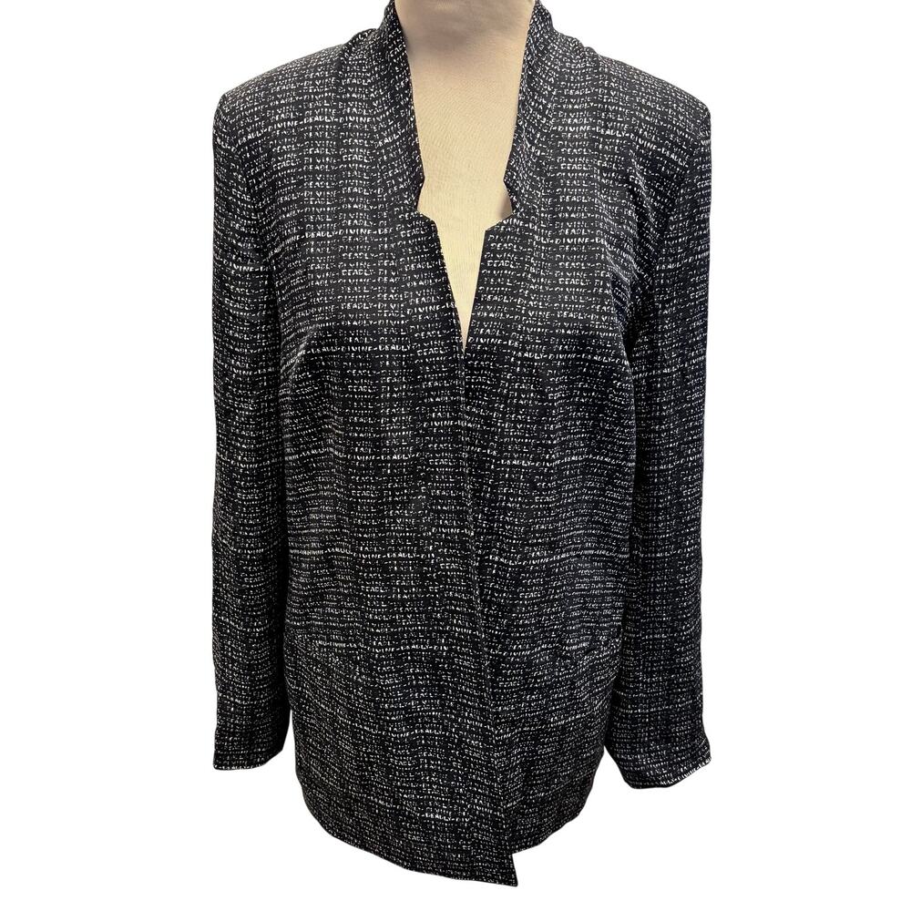 Haute Hippie USA 100% Silk Open Front Jacket Black White Abstract Art Print
